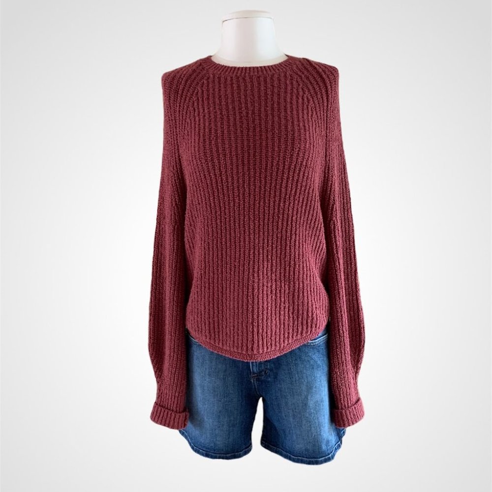 Paper Label Cotton Crew Neck Ribbed Pullover Sweater